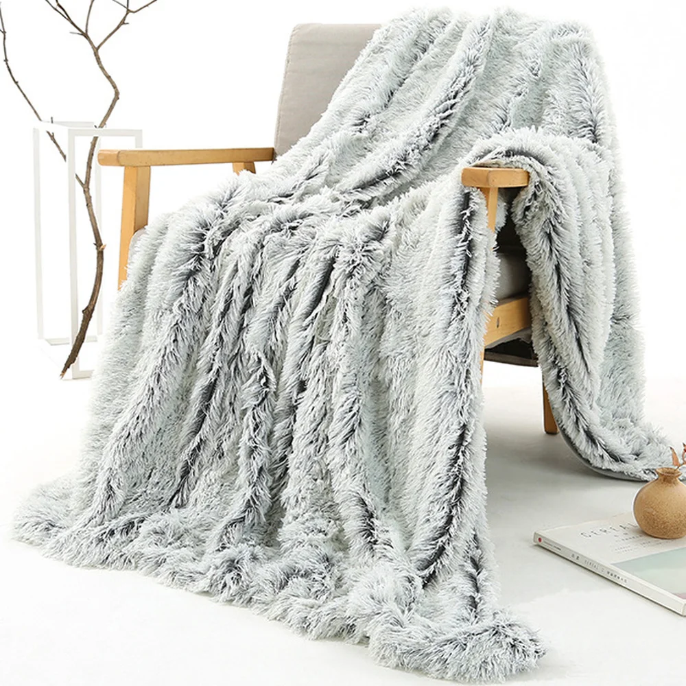 

Супермягкое пушистое длинное плюшевое одеяло, серебристо-серое зимнее теплое ворсовое одеяло из искусственного меха для кровати, дивана, м...