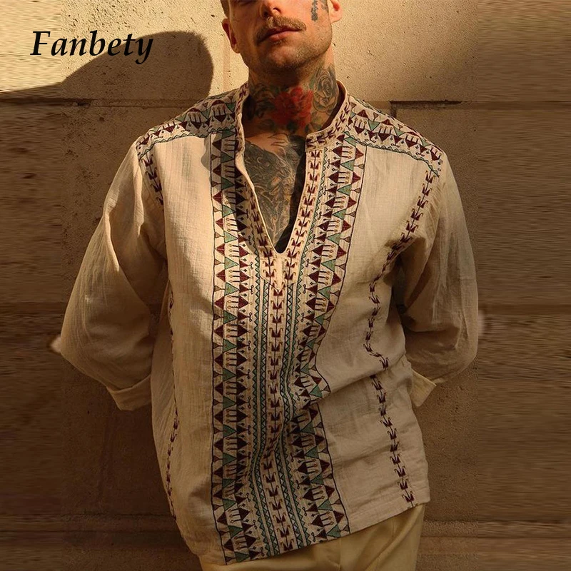 

Осенние винтажные высококачественные хлопковые льняные мужские топы в стиле Харадзюку 2021, модная Повседневная рубашка с длинным рукавом, м...