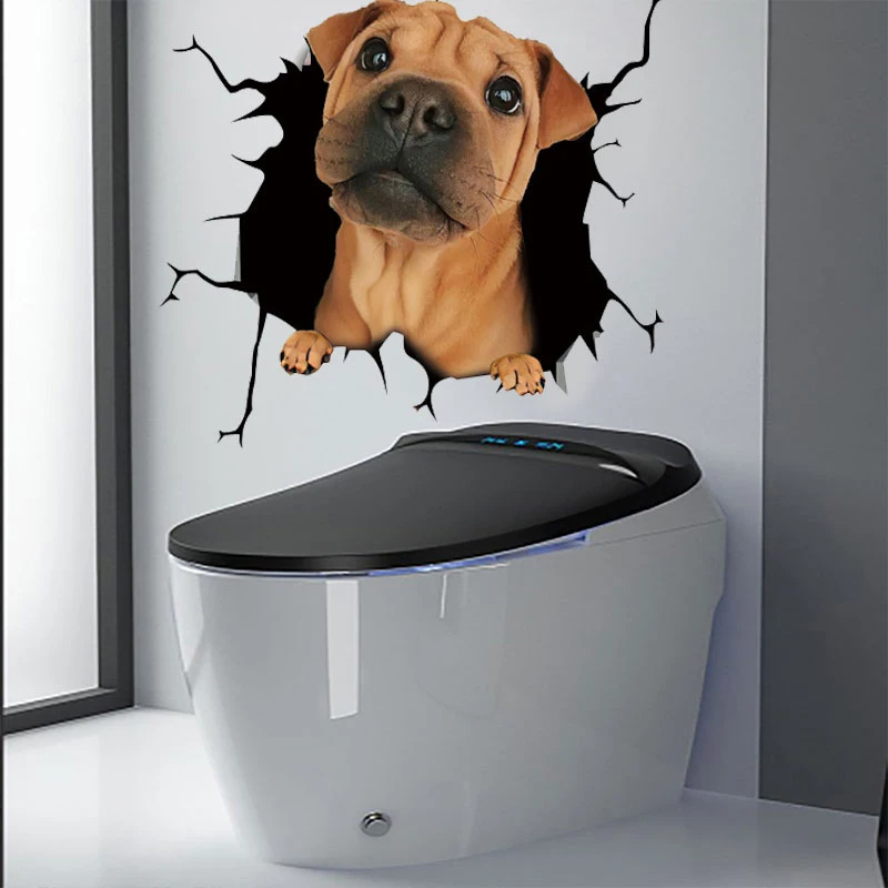 

3D Cute Puppy Kitten Wall Sticker Bathroom Toilet cupboard Home decoration Decals Background wallpaper Cats and dogs Stickers
