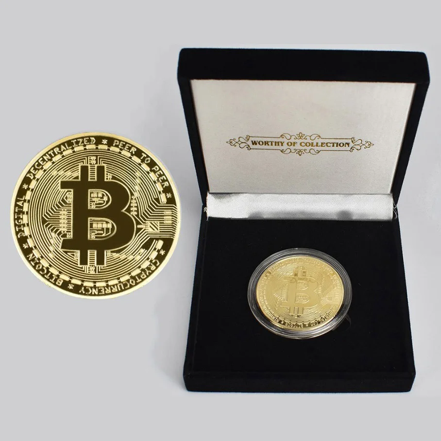 Позолоченная горячая Распродажа Биткоин монета Бит монета с черной подарочной коробкой упаковка Металлическая памятная монета