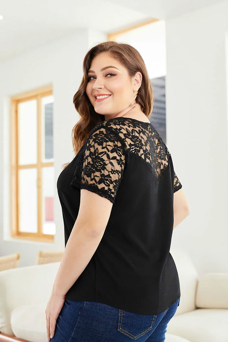 Летняя женская кружевная блузка с цветочным узором модная черная рубашка