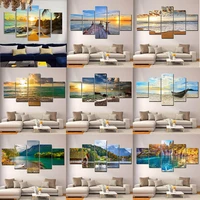 modern home wall art decor modular canvas oil pictures hd print painting 5 panel ocean sunset beach seascape poster