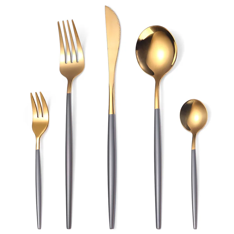 

50Set/Lot Western Cutlery Set 5 Piece Tableware Set Stainless Steel Dinnerware Black Spoon Fork Knife Dinner Set Home Flatware