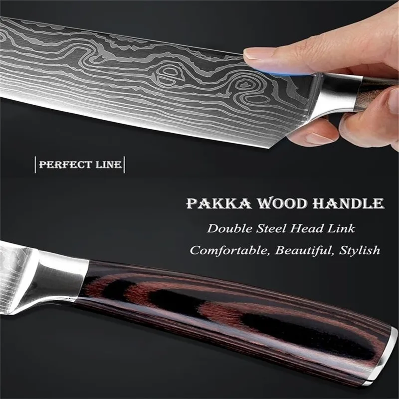 

Stainless Steel Laser Damascus Pattern Sharp Chef Knife Cleaver sushi knife Slicing Utility Knives Kitchen Accessories