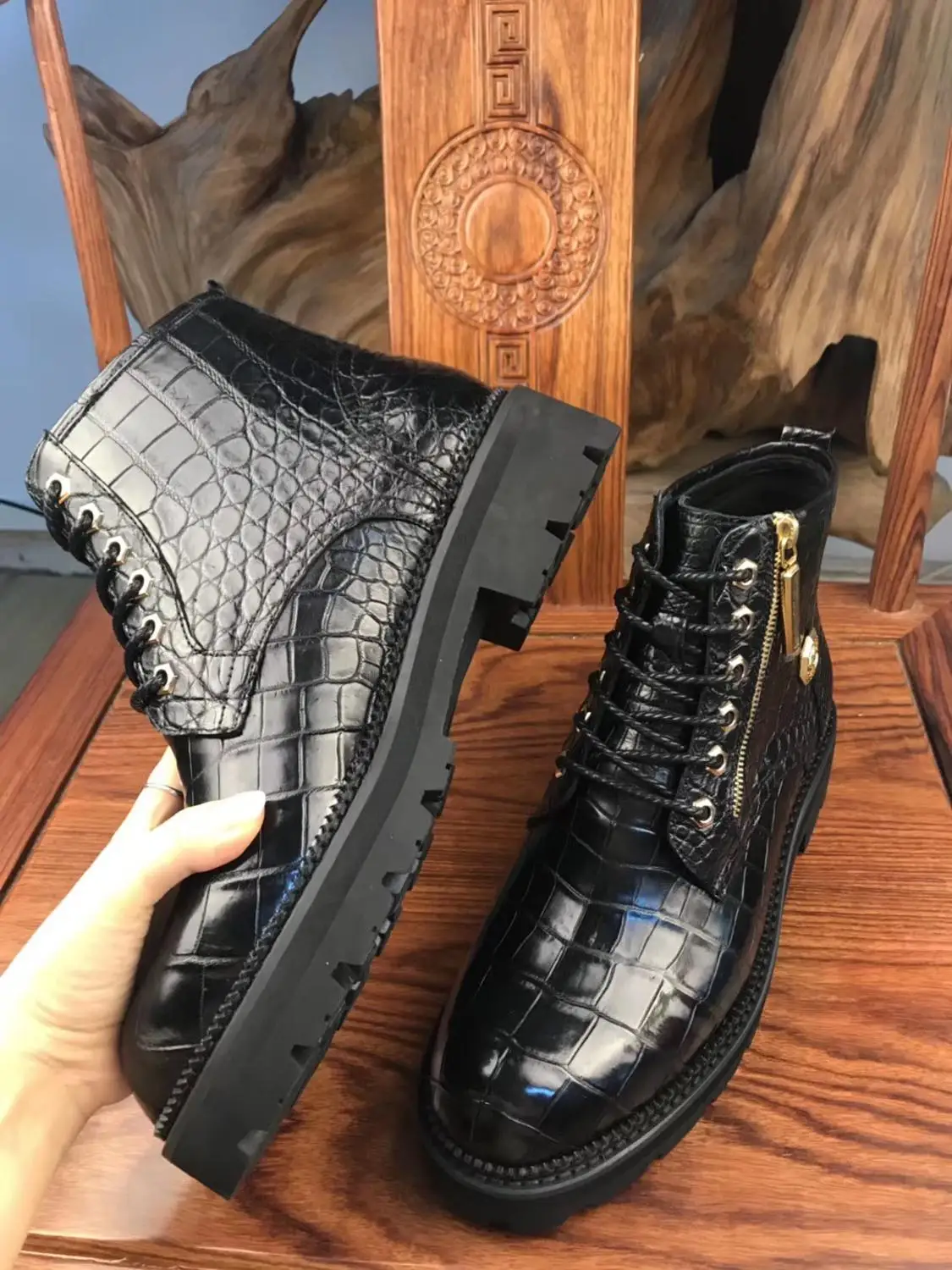 Мужские ботинки из 100% натуральной крокодиловой кожи модная обувь с подкладкой