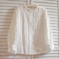 free shipping 2021 spring autumn new fashion 100 cotton lace tops for women long sleeve loose loose tees white