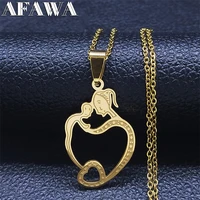 love heart stainless steel mom baby chain necklaces menwomen gold color necklaces jewelry collier acier inoxydable n2301s01