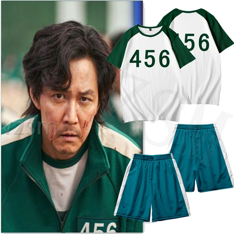 

Korean teleplay Squid game cosplay costume Li Zhengjae same T-shirt shorts 456 218 Top national tide short sleeve Hallowmas