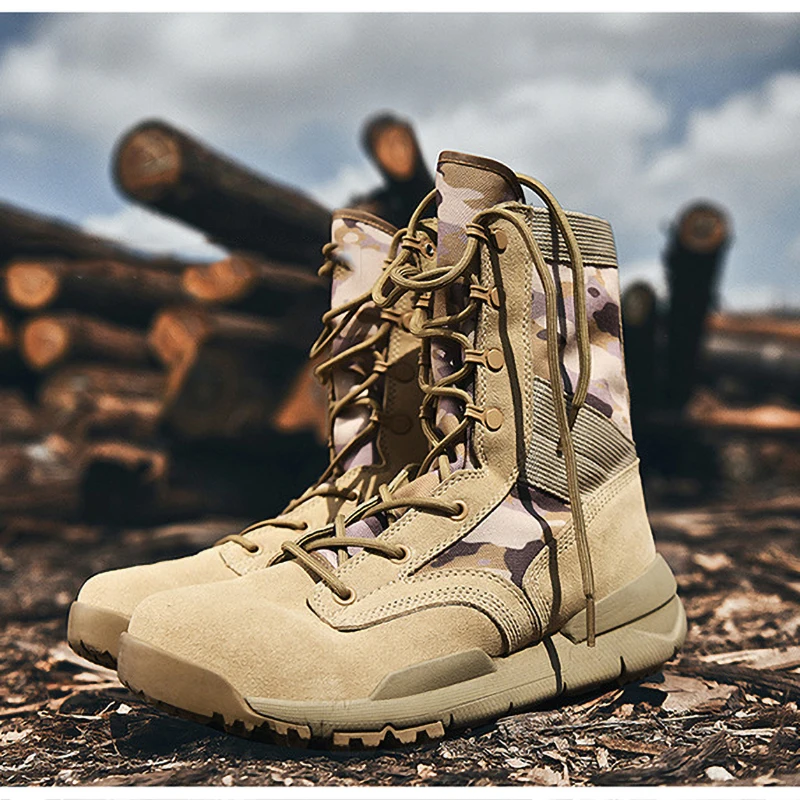 Camouflage High-Top Hiking Tactical Boots Anti-Slip Light Wear-Resistant Desert Hiking Men Shoes Breathable Outdoor Shoes Women