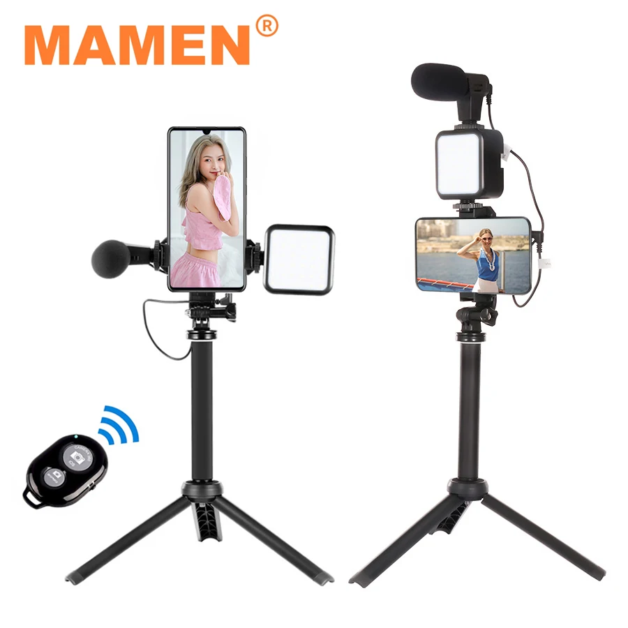 

MAMEN Vlogging Kit Selfie Equipment with Metal Phone Tripod LED Light Microphone for Smartphone iPhone Video Record YoTube Set