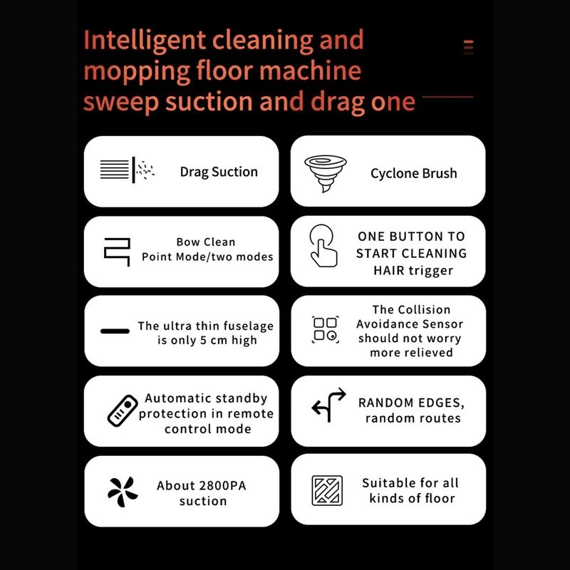 

2800Pa Robot Vacuum Cleaner with Remote Control Multiple Cleaning Modes Carpet Cleaner