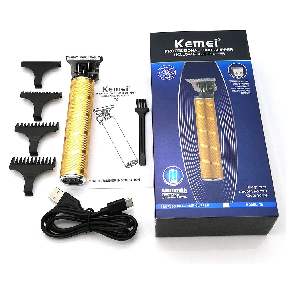 

Cordless Trimmer Mini Kemei T9 T-Outliner Skeleton Pro Li Heavy Hitter Men 0mm Baldheaded Hair Clipper Finish Cutting Machine