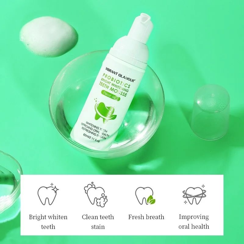 

Tooth Whitening Mousse Mint Toothpaste Remove Plaque Stains Oral Odor Bright Teeth Fresh Breath Oral Care Tool
