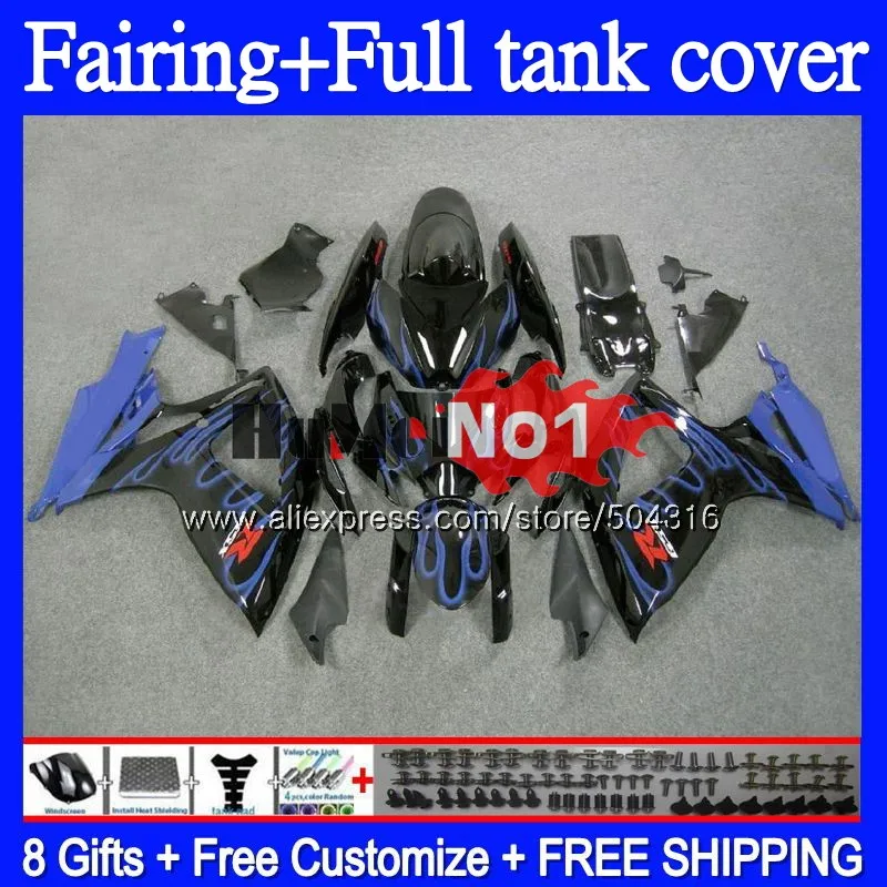 

+Tank For SUZUKI GSXR 600 750 CC 600CC 750CC GSX-R750 65MC.37 Blue flames GSXR750 GSXR-600 K6 GSXR600 06 07 2006 2007 Fairings
