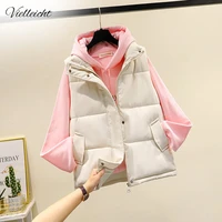 vielleicht 2021 winter women sleeveless vest warm plus size 3xl down cotton padded waistcoat female mandarin collar vest jacket