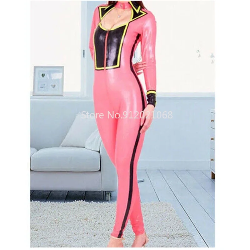 

Латексный костюм кошки ручной работы, резиновый женский черный и розовый облегающий боди, размер S-XXL, костюм для косплея
