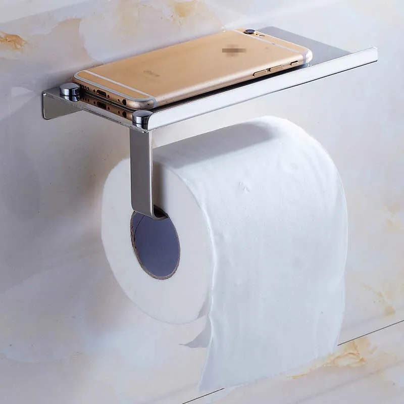 

Tissue Boxes Stainless Steel Bathroom Toilet Paper Phone Towel Holder with Shelf Bathroom Mobile Phones Towel Rack Paper Holder