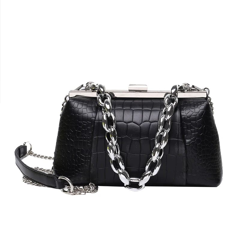

Clip Design Small Stone Pattern Pu Leather Crossbody Shoulder Bags for Women 2021 Summer Thick Chain Handbags Female Totes
