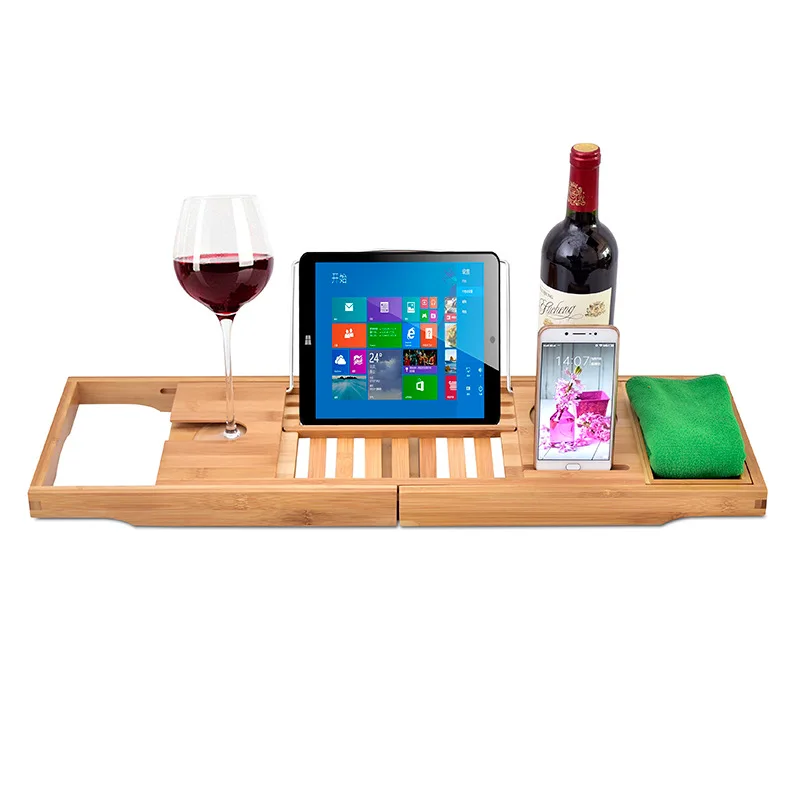 

Extendable Bamboo Bathtub Tray Spa Caddy Organizer Rack Book Wine Tablet Holder Nonslip Bottom Bath Tub Shelf