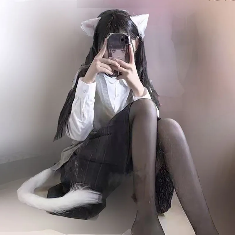 Кошачий хвост для косплея искусственный животного черный белый серый Хэллоуина