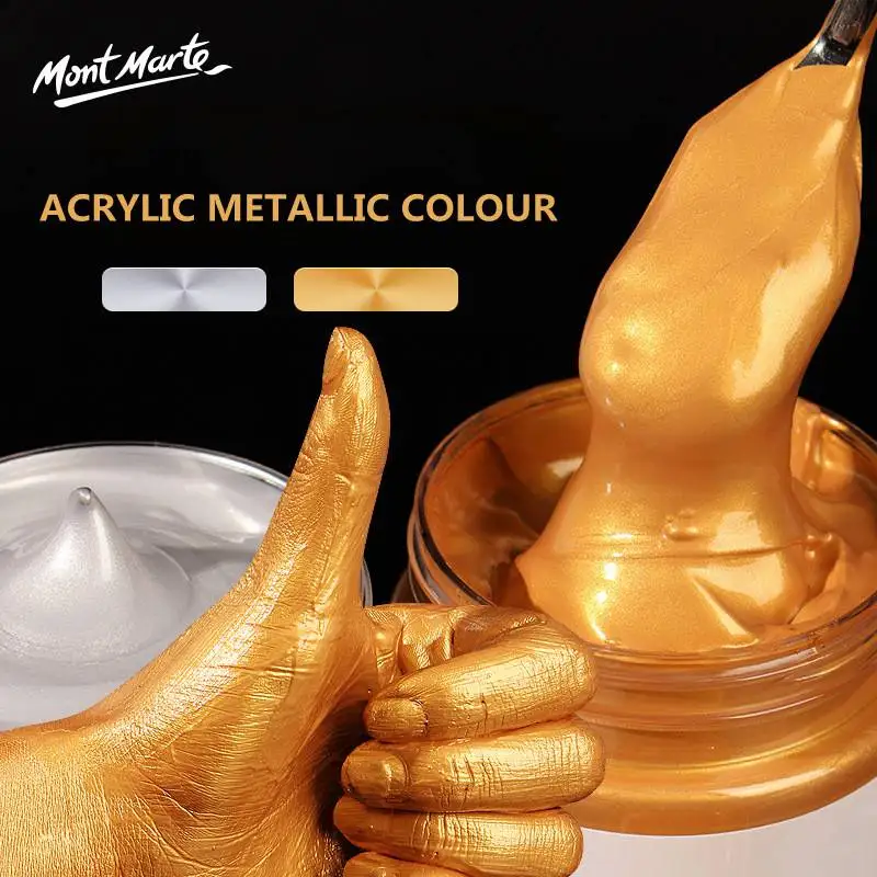 

Mont Marte 100ml Metallic/Iridescent Acrylic Paint Gold Silver Resin Pigments For Plaster Coloring DIY Clothes Painting Graffiti