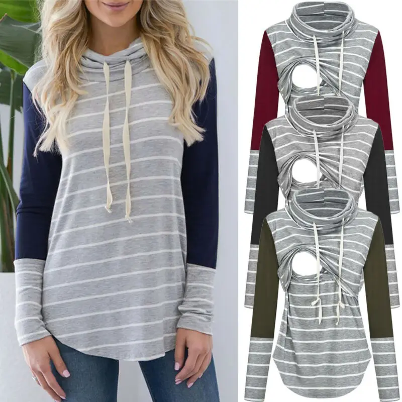 Красивая одежда женская полосатая для кормящих матерей топы с длинным рукавом |