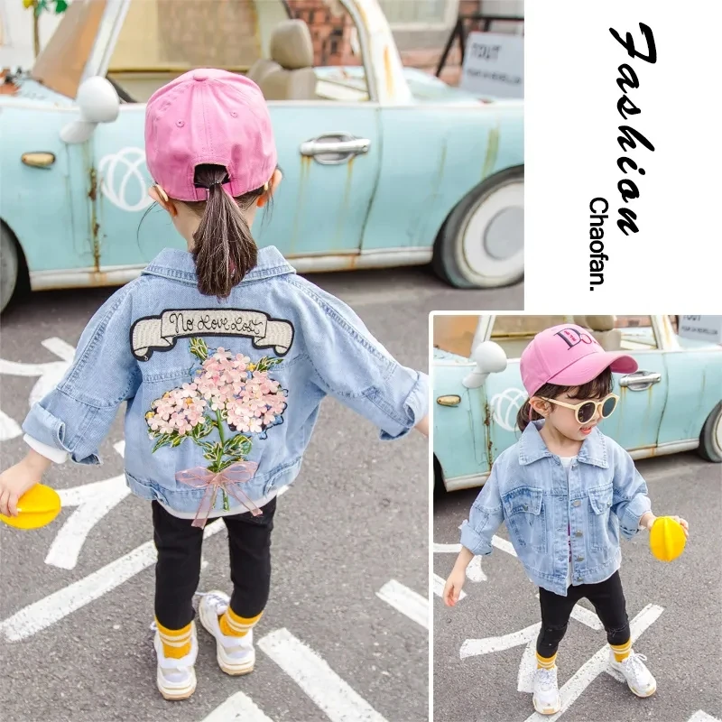 

0-5Y Girls Denim Jackets Children's Coat Trench Jean Embroidery Jackets Kids baby Lace Coat Casual outerwear Clothing