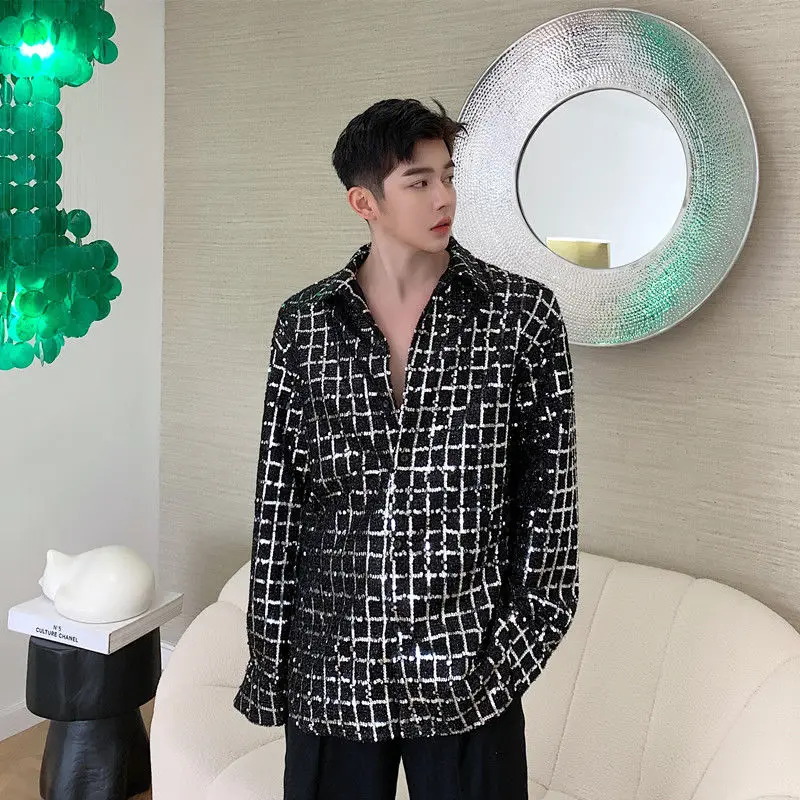 

Men's Long Sleeve Shirt 2020 Spring Summer New Handsome Reflective Plaid Shirt Youth Personality Fashion Trend Men's Wear