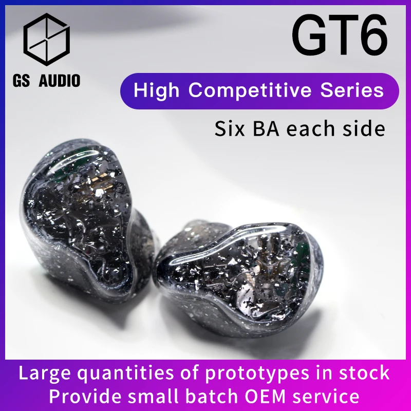 

GS AUDIO GT6 6BA Hybrid Driver HiFi In-Ear Earphones with 0.78 2pin Detachable Cable IEMs for Audiophiles Musician OEM ODM