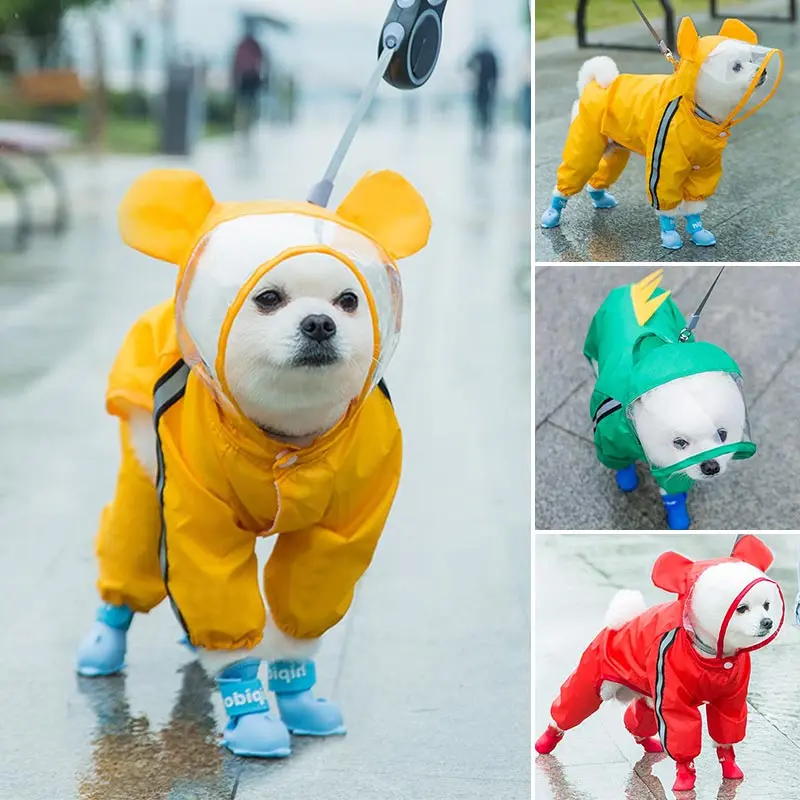 

Puppy dog four-legged waterproof all-inclusive Teddy poncho pet rainy clothes small and medium-sized dog Bichon Hiromi raincoat
