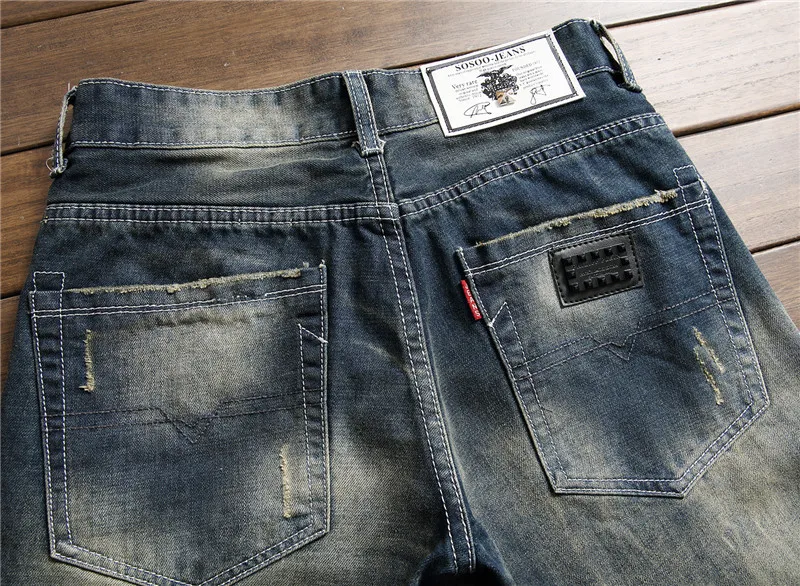 

Fashion Trendy Men's Pants Ripped Patches Jeans Embroidery Tiger Comfortable Straight Pencil Pants Design New