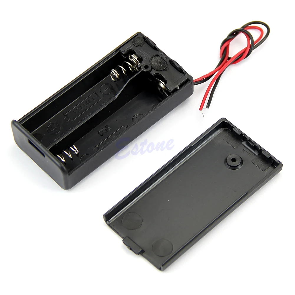 

Holder Case Plastic Hard Storage Box For 2 X AA Battery With Wire Leads