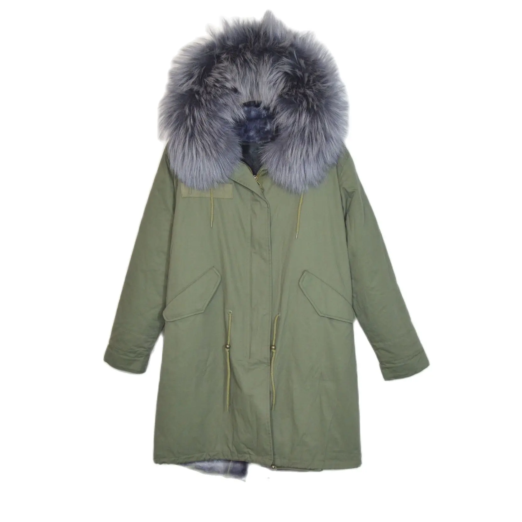 Latest Long Parka With Real Fur Lining Women Grey Mink Fur Overcoat Elegant Winter Men Coat