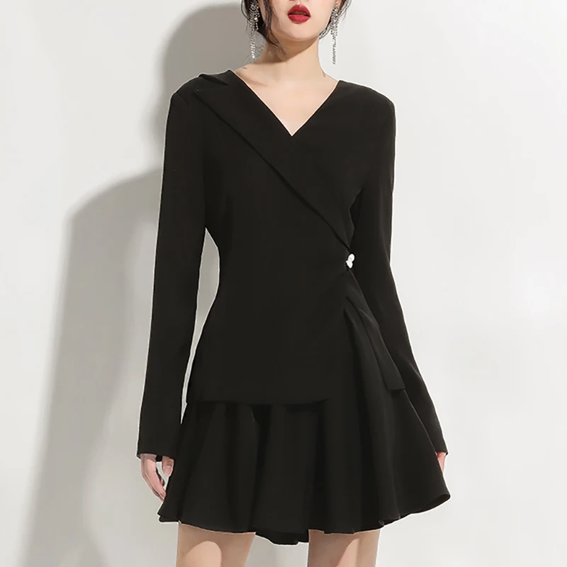 Max Spri женский модный топ с v-образным вырезом и длинными рукавами тонкая мини-юбка