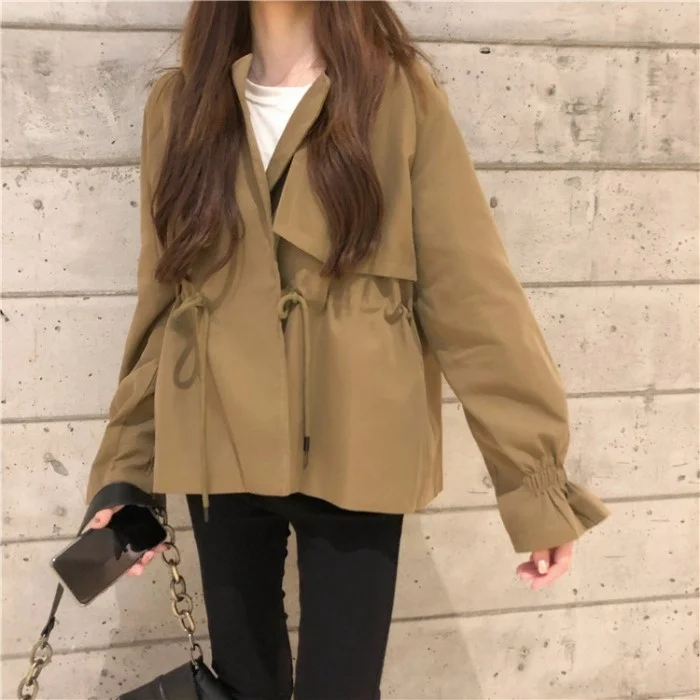 

Маленькая ветровка, женский стиль, новинка 2021, Корейская свободная универсальная черная Повседневная куртка с закрывающей талией