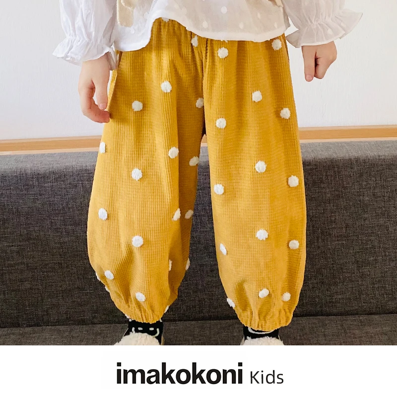 

Оригинальная детская повседневная одежда imakokoni для детей, текстура снежинки, ярко-желтые брюки с воротником, зимние теплые женские 21752