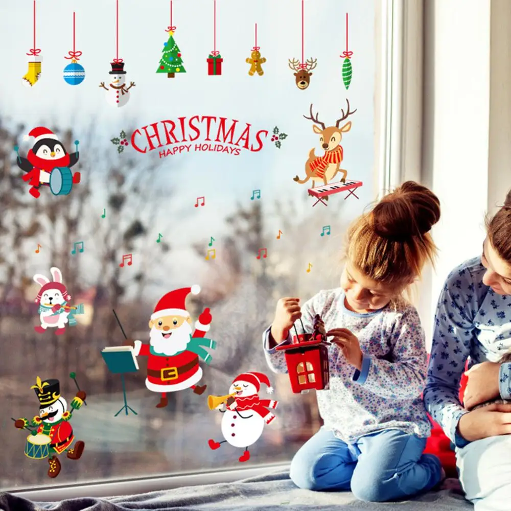 

DIY Christmas Windows Walls Stickers 60*90cm Santa Claus Music Xmas Tree Waterproof Wall Window Door Mural Decals Stickers