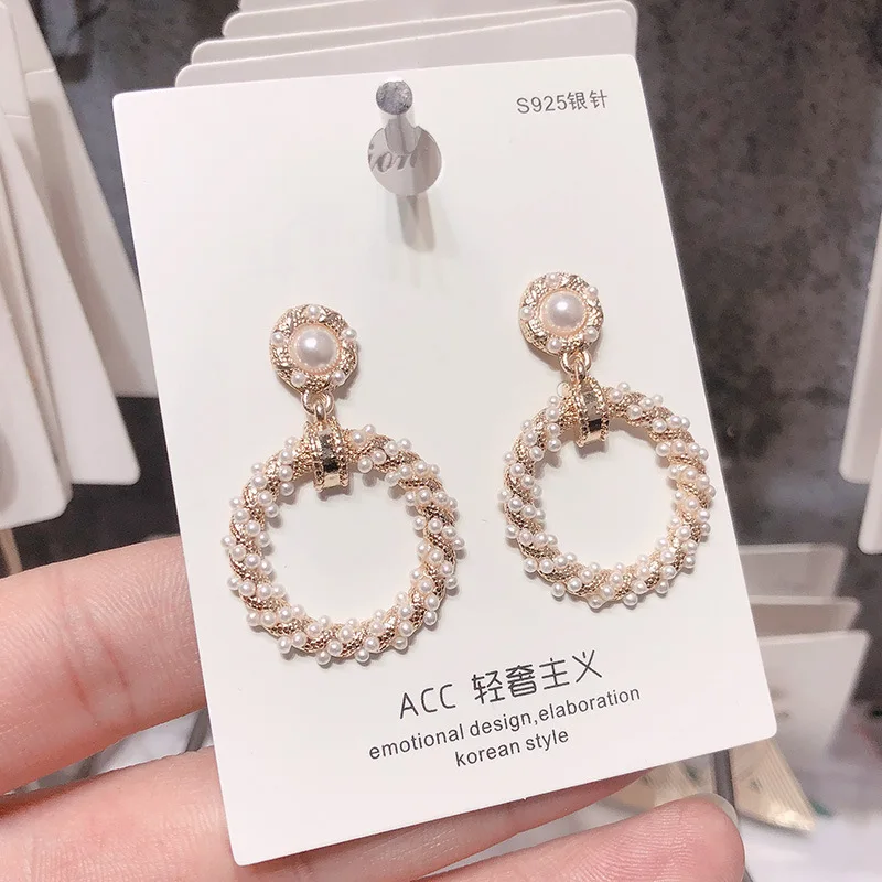 Серебряные иглы длинные женские серьги с жемчугом модные темперамент простые анти-аллергические серьги летние индивидуальные сетчатые украшения - Окраска металла: 1.79