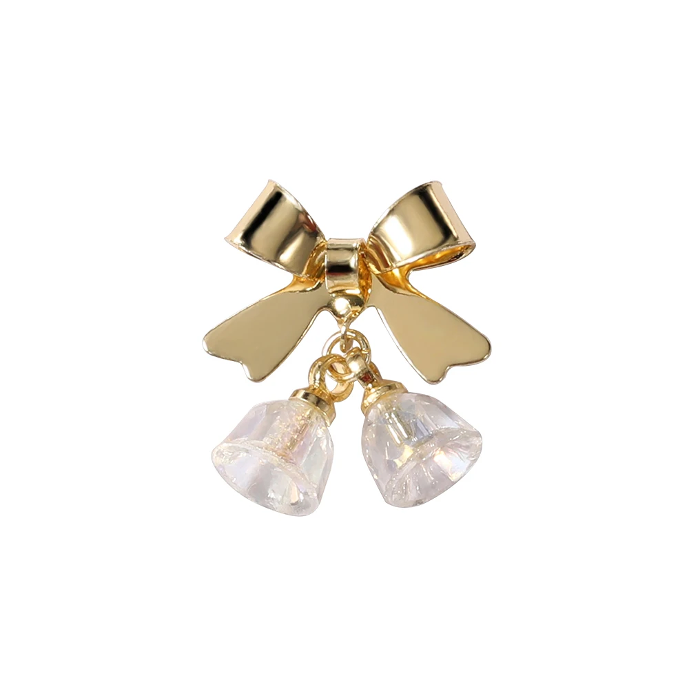 

New Japanese Style Bow Knot Nail Art Accessories Alloy Crystal Bell Shiny Luxury Rhinestone Pendant Nail Art Decoration Tool Hot
