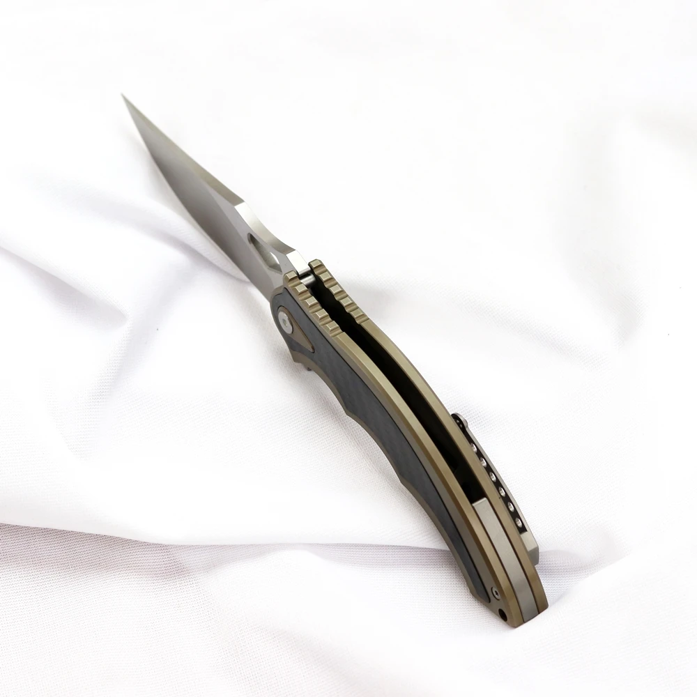 Junsheng EDC folding knife M390 steel TC4 titanium + carbon fiber handle camping hunting pocket fruit portable tool | Инструменты