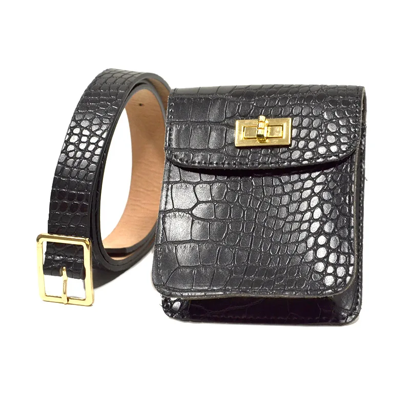 Black 3 waist bag Винтажная Мини Женская поясная сумка из кожи аллигатора, квадратная поясная сумка, женская сумка на плечо, поясная сумка B134 - Цвет: Black 3 waist bag