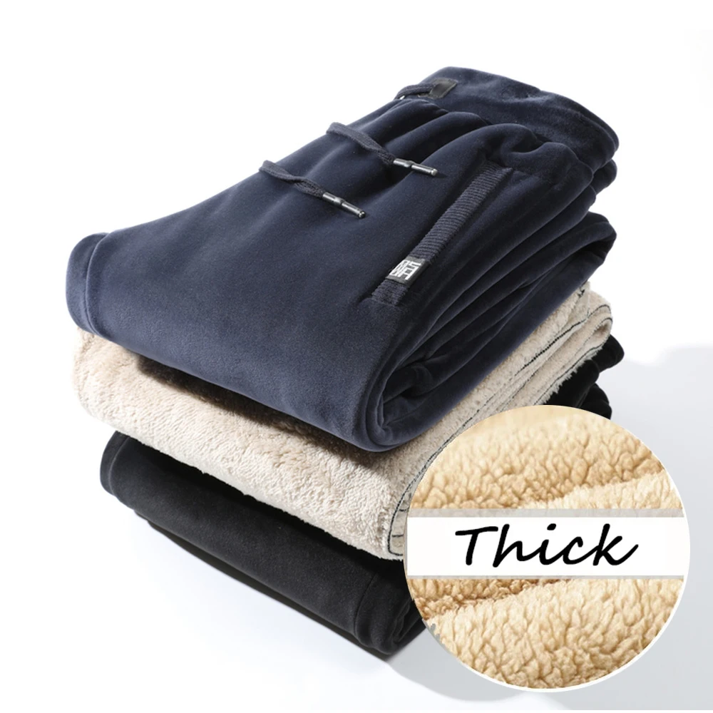 

Мужские осенне-зимние брюки на флисовой подкладке, утепленные штаны для бега, мужские спортивные брюки на завязках, теплые мужские толстые ...