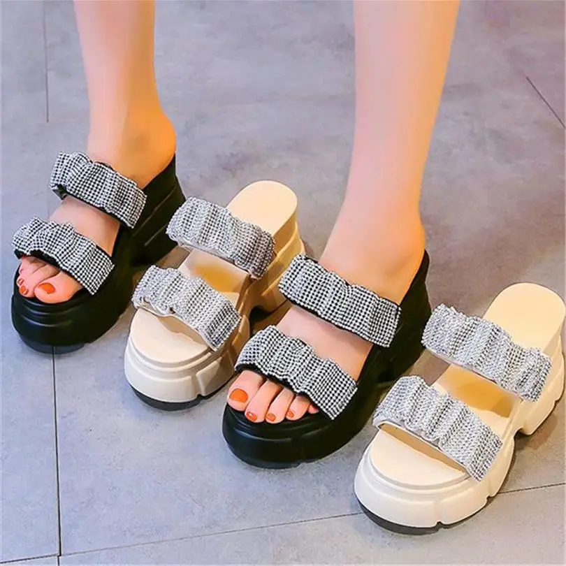

Slippers Women Rhinestone Platform Wedge Sandals High Heels Gladiators Open Toe Party Pumps Creepers 34 35 36 37 38 39