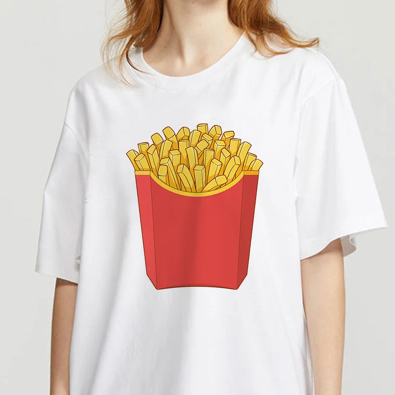 

Hamburger Fries Print Vogue T shirt Women Fashion Tshirt Harajuku Tops Tee Cute Short Sleeve Animal Tshirt Female Tshirts
