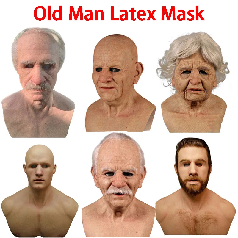 Страшная маска для пожилых косплей латексная на всю голову Хэллоуин ужас смешная