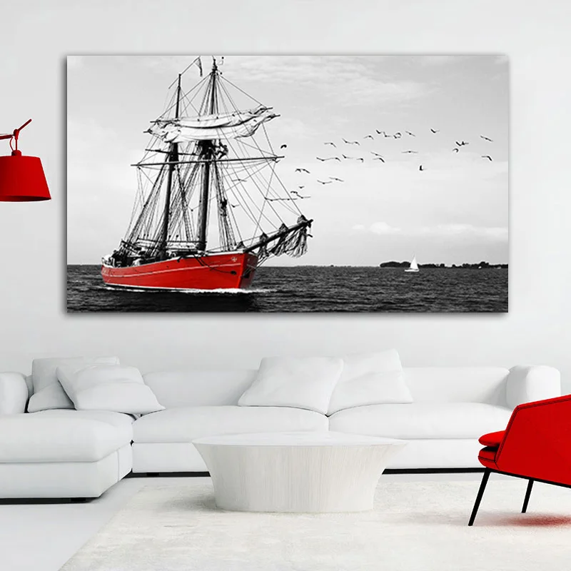 RELIABLI искусство Лодка на море черно белые картины настенное для гостиной спальни