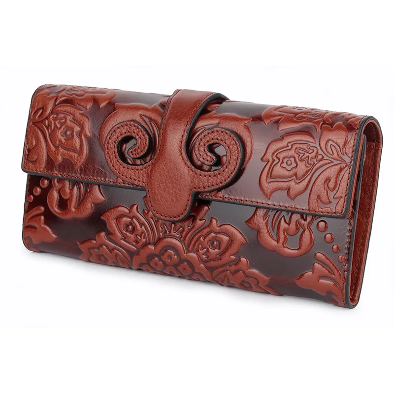 Floral Women Wallets Genuine Leather Long Women's Leather Purses Large Female Wallet Real Leather Woman Clutch Purse