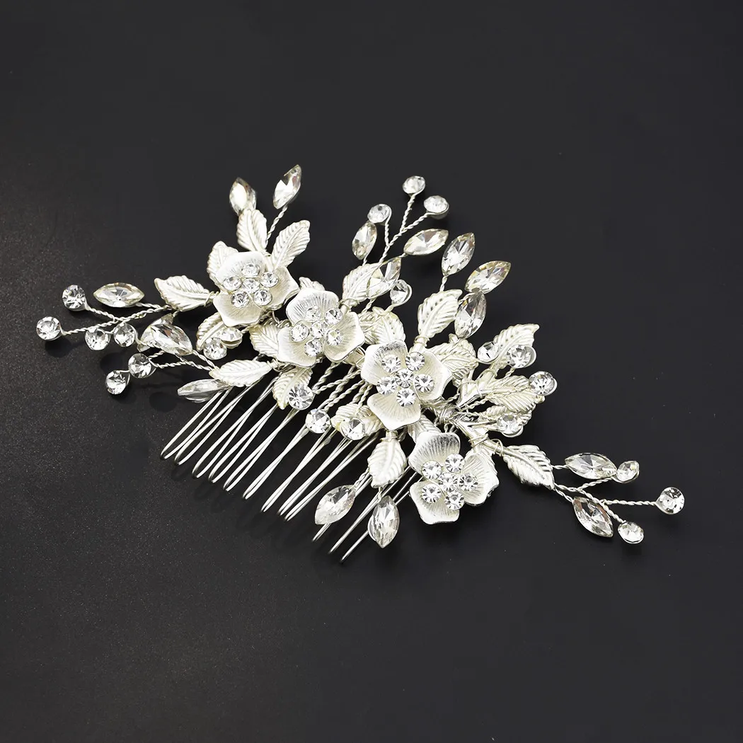 

Fashion Gorgeous Golden Silver Hand-Woven Rhinestone Hair Comb Bougainvillea Bridal Headdress Wedding Bridal Hair Accessories