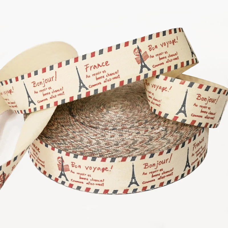 Хлопковая лента с принтом Эйфелевой башни 100 м 2 см|cotton ribbon|cotton webbingwebbing fabric |
