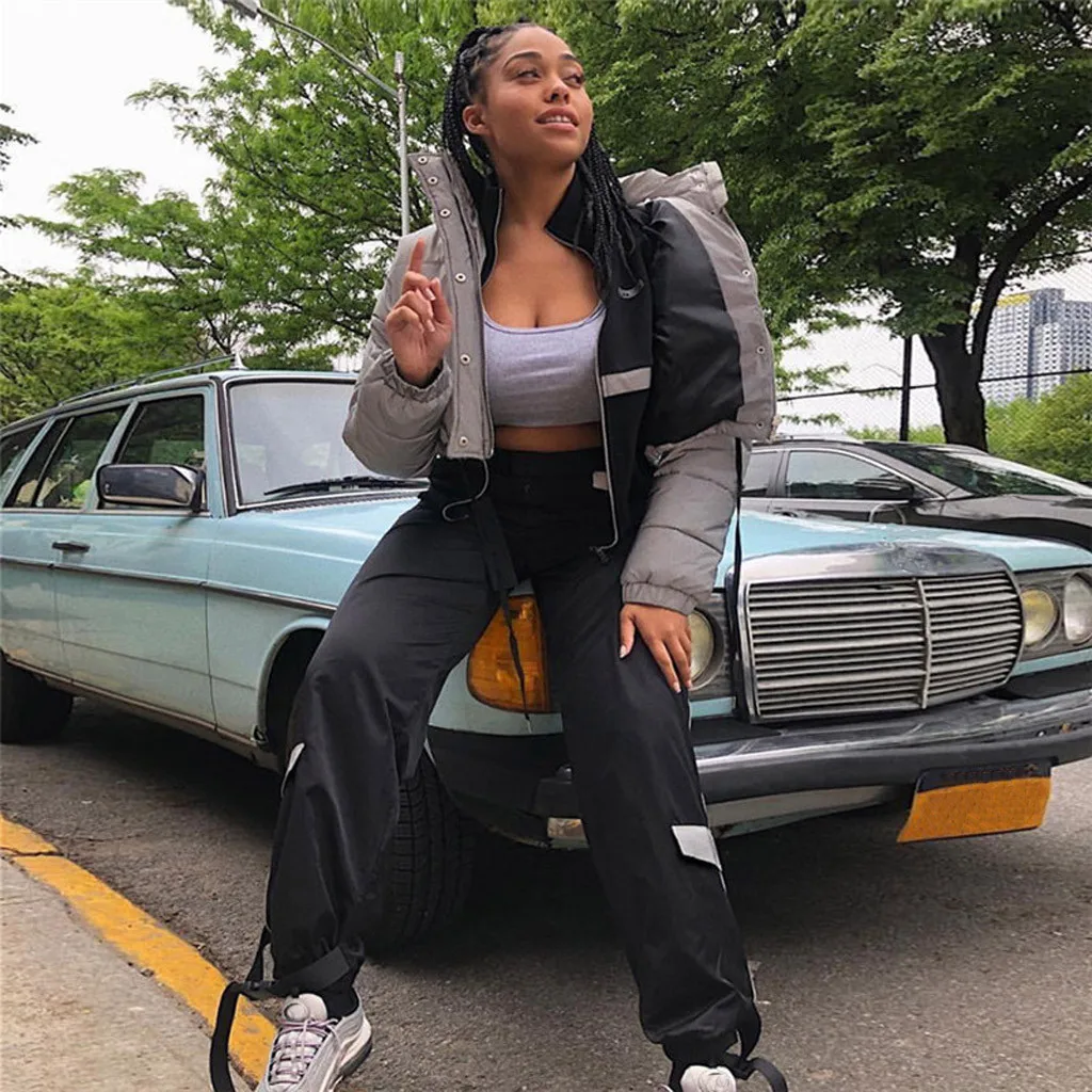 New Winter Fashion Reflective Short Warm Women Coat Cotton Padded Jackets top Gray Color Ladies Parka ladies | Женская одежда